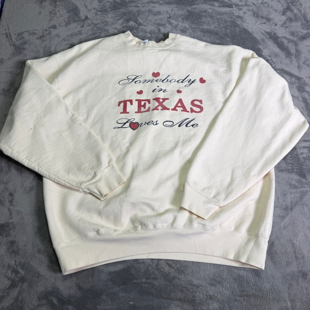 Vintage Salem Sportswear XL Somebody in Texas Loves Me Sweatshirt Off White USA